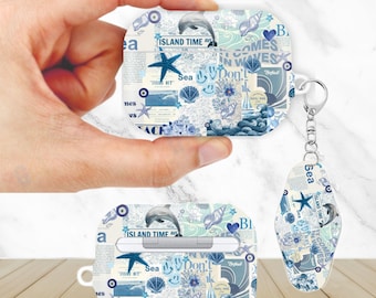 Marine Life Aesthetic AirPods Case for AirPods Pro 2 1, AirPod 4 3, AirPod 2 1 Gen, Aesthetic Cover with Keychain Keyring