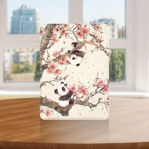Adorable Panda Kindle Case with Hand Strap for Kindle 6 6.8 7 inch, Paperwhite 12 11, Kindle Colorsoft/Scribe/Oasis, Kindle 11 10 Gen
