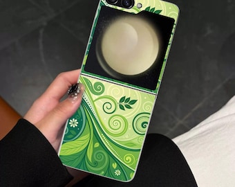 Green Abstract Botanical Galaxy Flip Phone Case for Samsung Galaxy Z Flip, Motorola Razr with Screen Protector