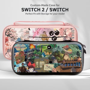 かわいい漫画ファンアート Nintendo Switch 2/Switch OLED用キャリーケース、スクリーンプロテクター付き保護トラベルポーチ、ゲームカートリッジ10個スロット