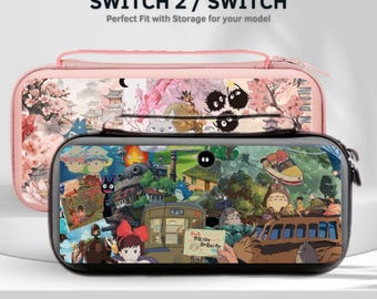 Custodia per Nintendo Switch 2/Switch OLED con motivo a cartoni animati, custodia protettiva da viaggio con pellicola protettiva per lo schermo, slot per 10 cartucce di gioco