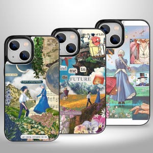 Moving Castle Aesthetic Wallet-telefoonhoesje met kaarthouder voor iPhone 16 15 14 13 Pro Max Plus, Samsung Galaxy S25 S24 S23 Ultra Plus
