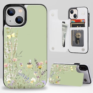 Blumen Geldbörse Handytasche mit Kartenfach für iPhone 16 15 14 13 Pro Max Plus, Samsung Galaxy S25 S24 S23 Ultra Plus