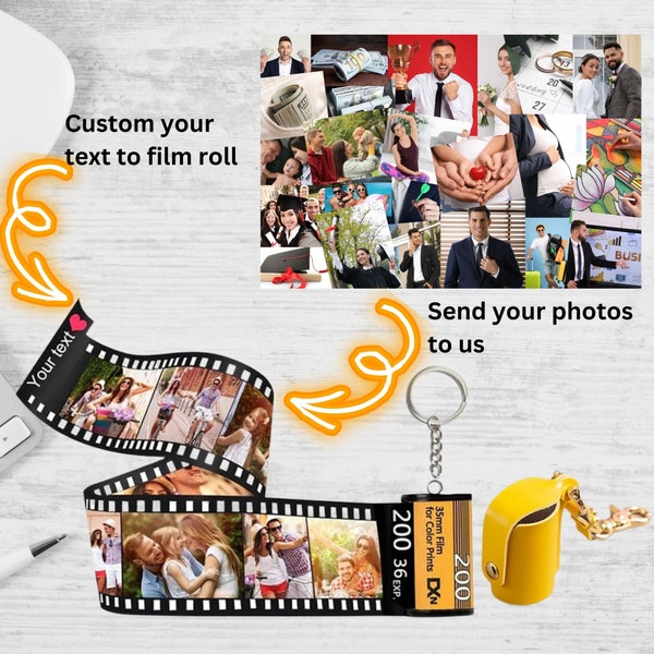 Personalized Photos Film Roll Keychain, Custom Photo Film Roll Keychain, Camera Film Roll Keyring, Birthday Mothers Anniversary Gift