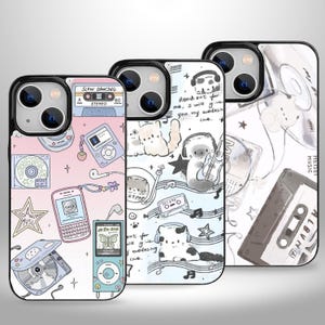 音楽コラージュ美的ウォレット電話ケース、カードホルダー付き、iPhone 16 15 14 13 Pro Max Plus、Samsung Galaxy S25 S24 S23 Ultra Plus用