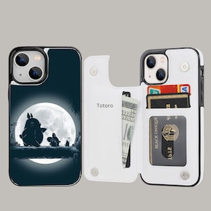 Leuke cartoon anime esthetiek portemonnee telefoonhoesje met kaarthouder voor iPhone 16 15 14 13 Pro Max Plus, Samsung Galaxy S25 S24 S23 Ultra Plus