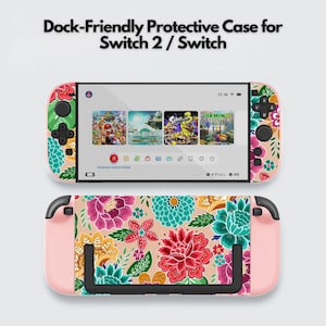 Vintage Floral Print Switch Case for Nintendo Switch 2, Switch OLED, Dock-Friendly Protective Snap Cover, Hard Shell