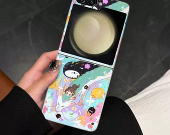 Cartoon Anime Galaxy Flip Phone Case for Samsung Galaxy Z Flip, Motorola Razr with Screen Protector