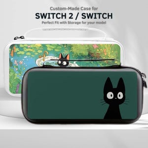 Black Cat Carry Switch Case for Nintendo Switch 2/Switch OLED, Travel Pouch with Screen Protector, 10 Game Cartridge Slot
