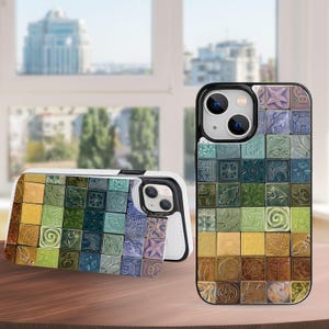 Ceramic Tile Aesthetic Wallet Phone Case with Card Holder for iPhone 17 16 15 14 Pro Max Plus,Samsung Galaxy S25 S24 S23 Ultra Plus