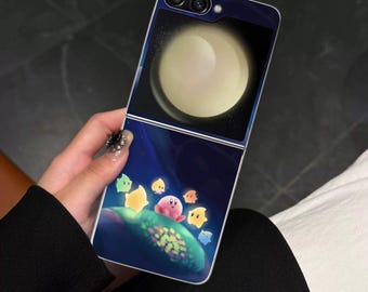 Pink Puffball Art Galaxy Flip Phone Case for Samsung Galaxy Z Flip, Motorola Razr with Screen Protector