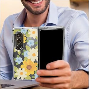 Niedliche Blumenmuster Galaxy Z Fold Handyhülle für Samsung Galaxy Z Fold 6 5 4 3, Galaxy Fold6, Fold5, Fold4, ZFold Cover mit Displayschutzfolie