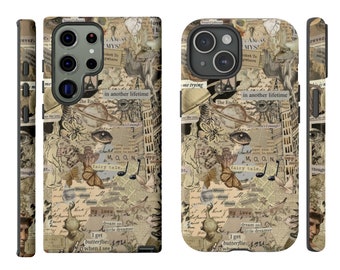 Vintage Art Vibes Pattern Scrapbook Phone Case for Samsung Galaxy S24 S23 S22 Ultra Plus, iPhone 15 14 13 12 Pro Max Plus, Aesthetic Cover