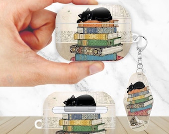 Cute Cat Love Book Esthetisch AirPods-hoesje voor AirPods Pro 3 2 1, AirPod 4 3, AirPod 2 1 Gen, esthetische hoes met sleutelhanger, sleutelhanger