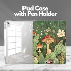 Custodia per iPad personalizzata con motivo a fungo stravagante e portapenne per iPad 11", iPad Air, iPad Pro, iPad Mini Gen 8.3", custodia sottile con supporto a tre ante