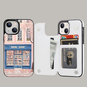 Book Shop Liebhaber Ästhetische Brieftasche Handytasche mit Kartenhalter für iPhone 16 15 14 13 Pro Max Plus, Samsung Galaxy S25 S24 S23 Ultra Plus