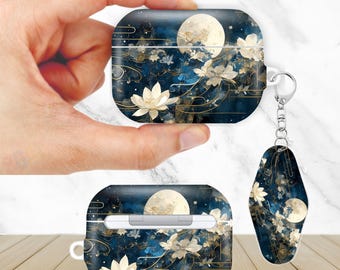 Cute Moon Aesthetic AirPods Case for AirPods Pro 3 2 1, AirPod 4 3, AirPod 2 1 Gen, Aesthetic Cover with Keychain Keyring