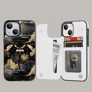 Funda para teléfono con tarjetero y diseño de fantasía de Fourth Wing para iPhone 16, 15, 14, 13 Pro Max Plus y Samsung Galaxy S25, S24, S23 Ultra Plus