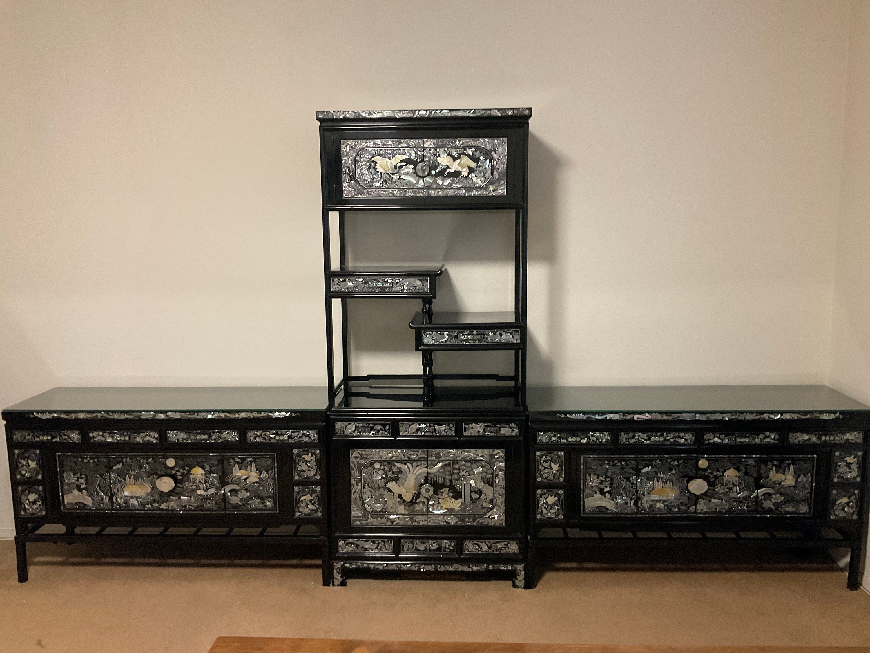 Black Lacquer Coated on Wood With Mother-of-pearl Ornamented Black Lacquer Coated on Wood With Mother-of-pearl Ornamented