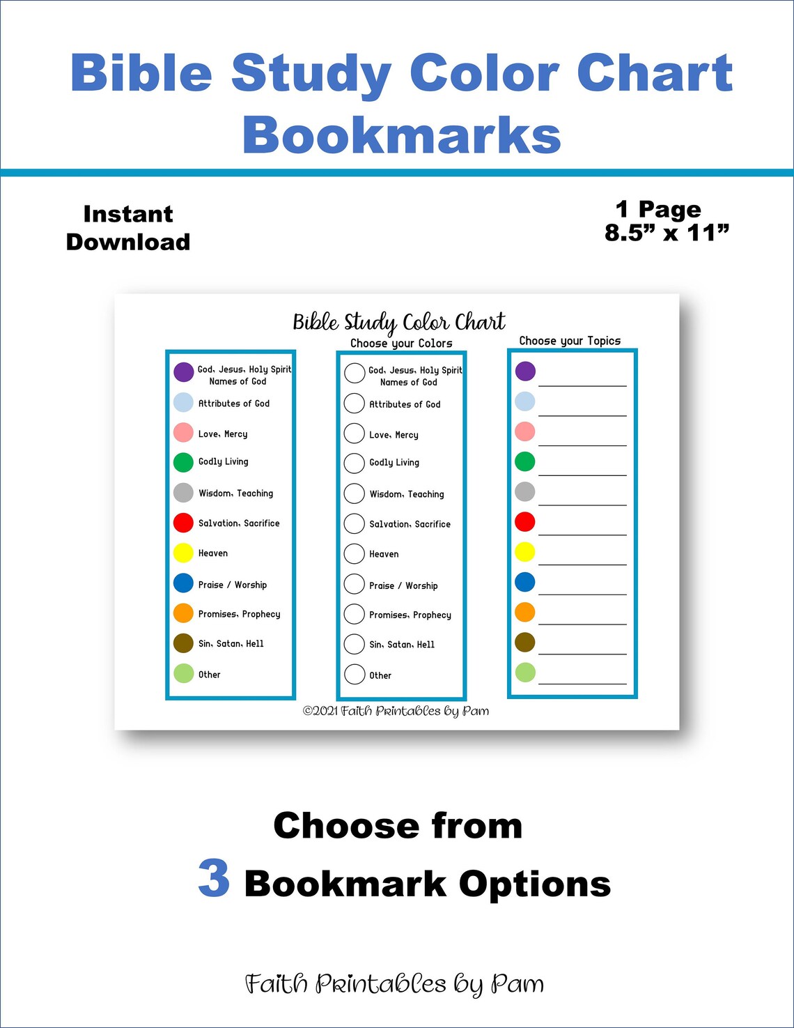 Bible Study Color Chart Bookmarks Etsy