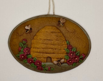 Painted Beeswax Ornament | Folk Art | Bee Skep | Cinnamon Scented | German Craft | Bees | Recycled | Bee Hive | Natural Wax