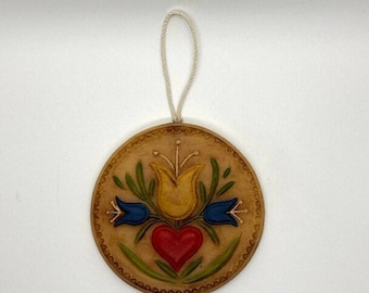 Painted Beeswax Ornament | Folk Art | Buttermold | German Craft | Tulip and Hearts