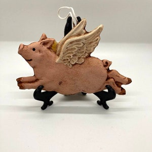 Painted Beeswax Ornament l Folk Art l Flying Pig l Cinnamon Scented l German Craft l Pig l Recycle imagem 2