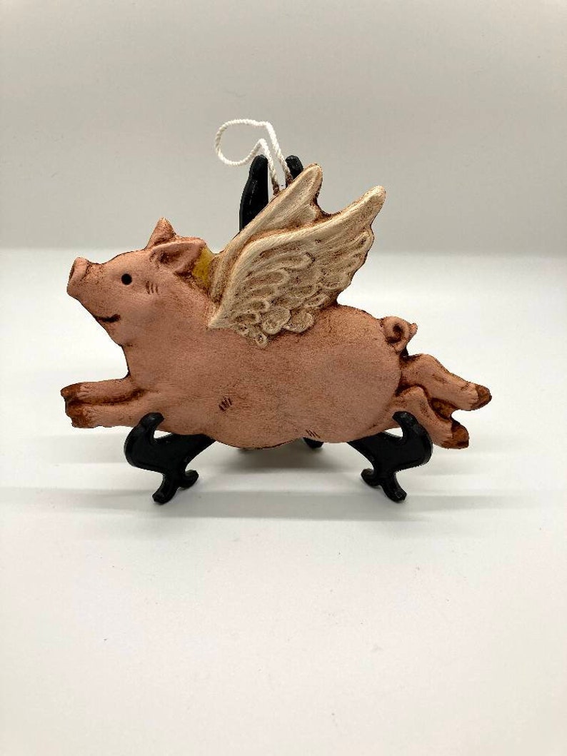 Painted Beeswax Ornament l Folk Art l Flying Pig l Cinnamon Scented l German Craft l Pig l Recycle image 2