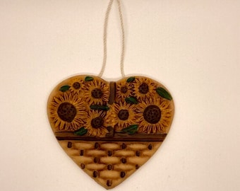 Painted Beeswax Ornament l Folk Art l Heart l Sunflowers l German Craft l Cinnamon Scented