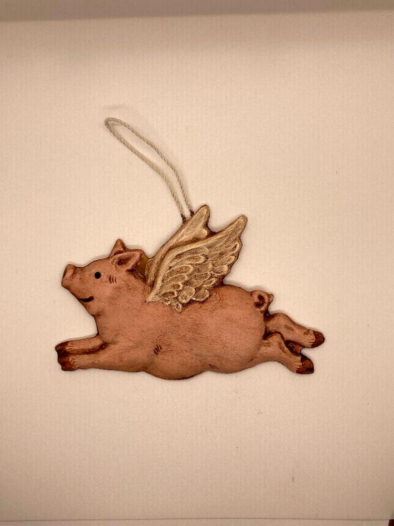 Painted Beeswax Ornament l Folk Art l Flying Pig l Cinnamon Scented l German Craft l Pig l Recycle image 1