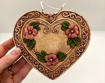 Painted Beeswax Ornament | Folk Art | Flower Heart | Cinnamon Scented | German Craft | Heart | Recycled | Flowers | Natural Wax