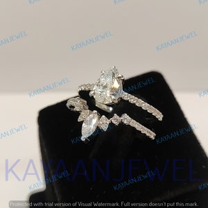 Conjunto de aliança de casamento de noivado com diamante de corte de pêra branca de 2,25 quilates em prata esterlina 925, anel solitário com destaque, presente para mulheres, aliança de casamento exclusiva