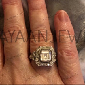 1930s Vintage 2.30 carat Asscher cut diamond engagement wedding ring in 925 sterling silver, antique engagement ring, art deco ring, halo
