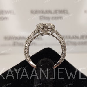 Anillo de compromiso vintage de plata de ley con corte esmeralda blanca de 2,20 quilates. Anillo art déco. Anillo de compromiso antiguo. Anillos para mujer.