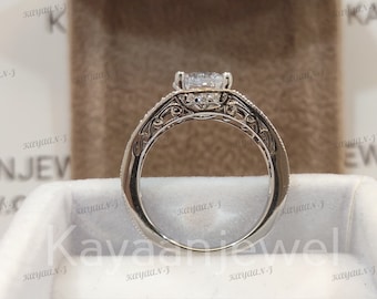 1930s Vintage 2.30 Carat White round cut diamond wedding engagement ring in 935 Argentium Silver, Antique engagement ring, Rings for women
