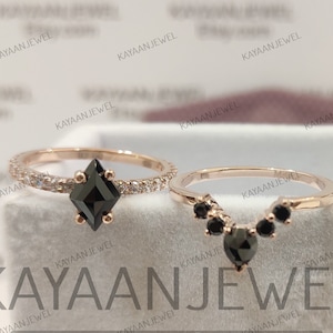 2 Ct Black Kite Cut Diamond Engagement Wedding Ring Set in 925 Sterling Silver,Solitaire ring,Bridal Ring Set,Anniversary Gifts,womens rings