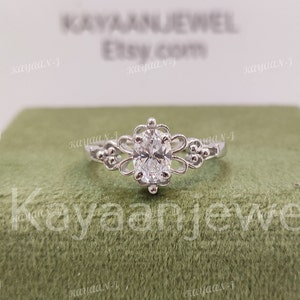 1930s Vintage 2.0 Carat White Oval cut diamond wedding engagement ring in 935 Argentium Silver, Antique engagement ring, Rings for women