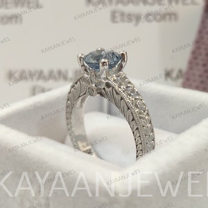 Aquamarine ring, Vintage art deco 2.0 Ct aquamarine Round Engagement Ring in 925 Sterling Silver, Edwardian ring,Gift for Women,womens rings