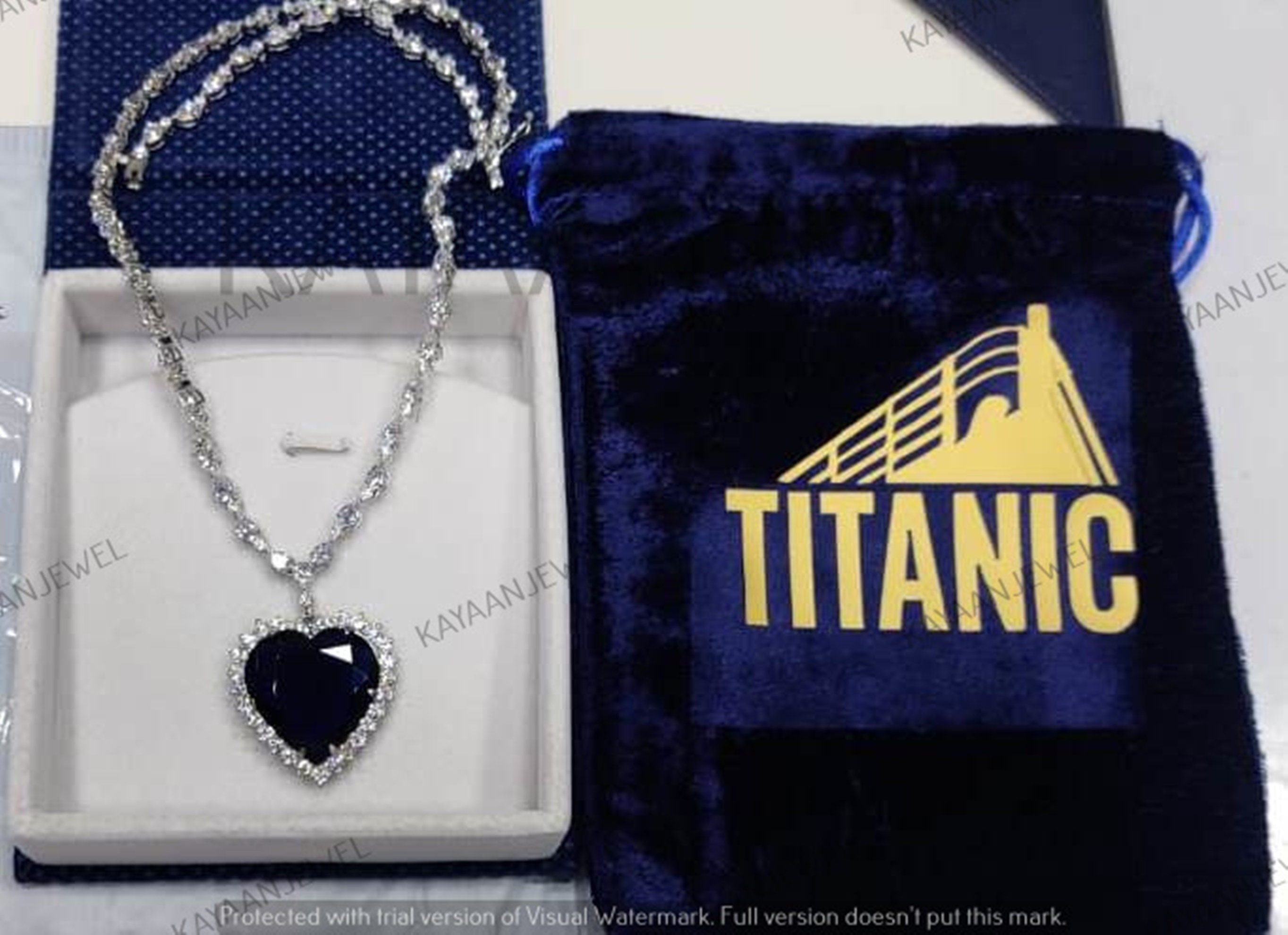 Heart of the Ocean Necklace, 35ct TITANIC Blue Heart Cut Necklace