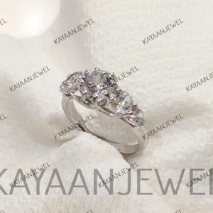 Vintage 2.5Ct White Round Cut Diamond Engagement Wedding Ring in 925 Sterling Silver,Five Stone Ring,Antique Engagement Ring,Gift for women