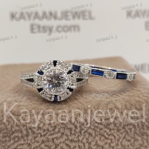 1920s vintage 2.30Ct white Round cut Engagement wedding ring set in 925 sterling silver, Bezel Ring,Bridal Ring set, Ring set, Gifts