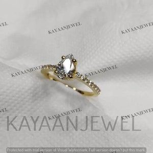 Anel de casamento de noivado com diamante de corte de pera branca de 2,20 quilates em prata esterlina 925, anel solitário com detalhes, presente para mulheres, presentes de aniversário, presentes