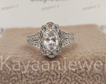 Anillo de compromiso de boda de corte ovalado blanco de 2,30 quilates en plata Argentium 935