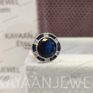 1930s Vintage 2.10 ct Blue sapphire engagement ring in 925 sterling silver, edwardian ring,antique engagement ring, womens rings, art deco