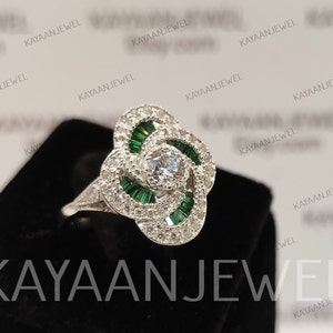 1930s Vintage 2.0 Carat Weißer Rundschliff Diamant Verlobungsring in 935 Argentium Silber, antiker Verlobungsring, Ringe für Frauen, Geschenk