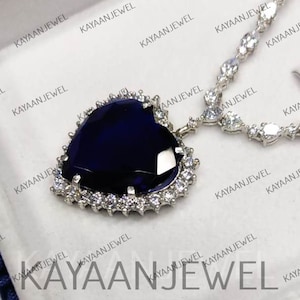 Heart of the Ocean Necklace, 35Ct TITANIC Blue Heart Cut Diamond Necklace in 925 Sterling silver, Anniversary gift, Titanic jewellery, Gifts