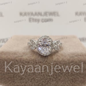 1930s Vintage 2.30 Carat White Oval cut diamond wedding engagement ring in 935 Argentium Silver, Antique engagement ring, Rings for women