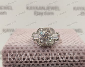 Vintage 2.30Ct White Round Cut Diamond Engagement Wedding Ring in 925 Sterling Silver, Antique Engagement Ring, Rings for Women, Art deco