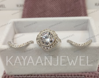 1930s vintage 2.30Ct white round cut diamond engagement wedding ring set in 925 sterling silver, Bezel Ring,Bridal ring set, ring set, gifts