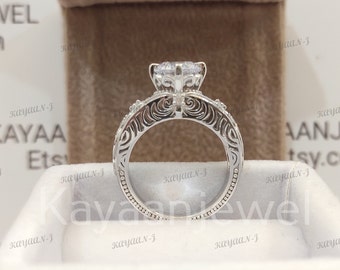 1930s Vintage 2.30 Carat White round cut diamond wedding engagement ring in 935 Argentium Silver, Antique engagement ring, Rings for women